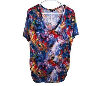 Rouge Collection Blouse Women's 4X Round Neck Short Sleeve Colorful Top